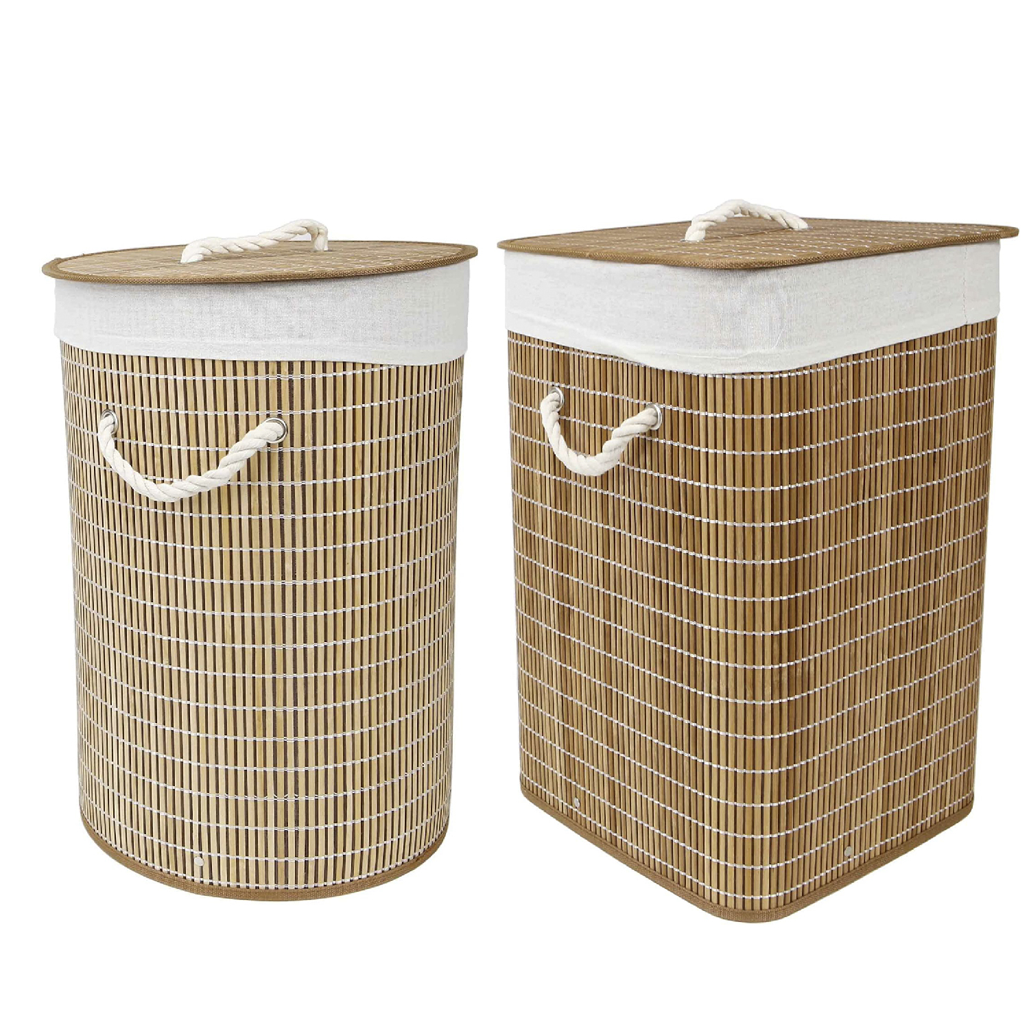 TIENDA EURASIA - Cesto ropa Sucia Fabricado en Bambu y Tela, 40 x 50 x 30  cm, 60 litros