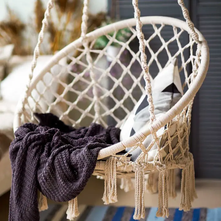 Tradineur - Hamaca colgante de algodón 210 x 150 cm. Hamaca de lona  natural, ligera con cuerdas para exterior, camping, terraza