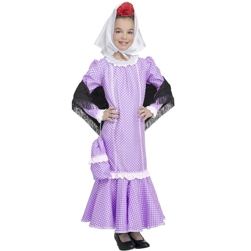 Disfraz De Chulapa Clásico Rosa Y Blanco Para Bebé | Incluye Vestido Y Pañuelo | Ideal Para Ferias, Carnaval Y Halloween | Lavar A Mano