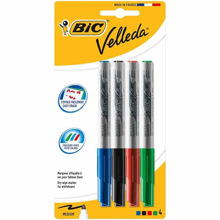 Bic Velleda Tank Pack de 4 Rotuladores para Pizarra - Trazo 2.3mm - Punta  Ojival - Tinta con Base de Alcohol - Borrado Optimo ..