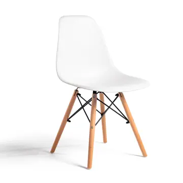 Silla con cojín, asiento de plástico y patas de madera, estilo nórdico,  silla de interior, diseño escandinavo, color blanco, 81