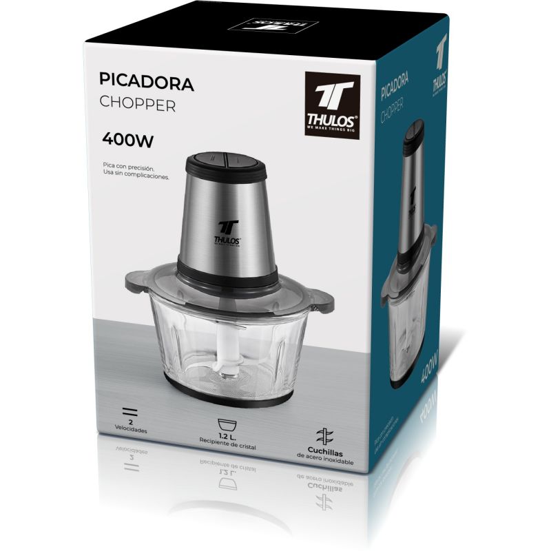 Picadora eléctrica, 2 velocidades, bol de vidrio 1.2 L. THULOS TH-CHP402