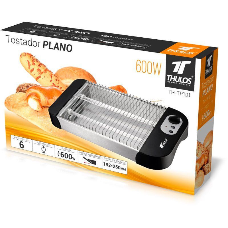 Tostador plano con 6 niveles de temperatura, 600W. Thulos TH-TP101.