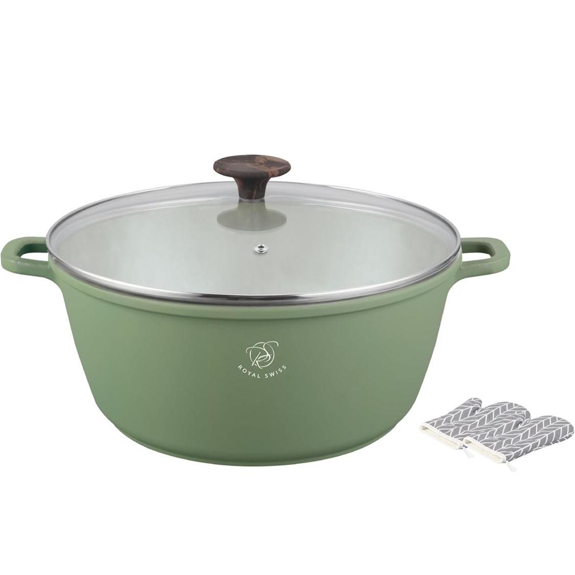 OLLA COLOR VERDE - 32 CM DIAMETRO - 9.5 LITROS - ROYAL SWISS - REVESTIMIENTO ANTIADHERENTE - LIBRE DE PFOA - TAPA VIDRIO TEMPLADO - APTO PARA TODO TIPO DE FUEGOS - APTO PARA INDUCCION - APTO LAVAVAJILLAS