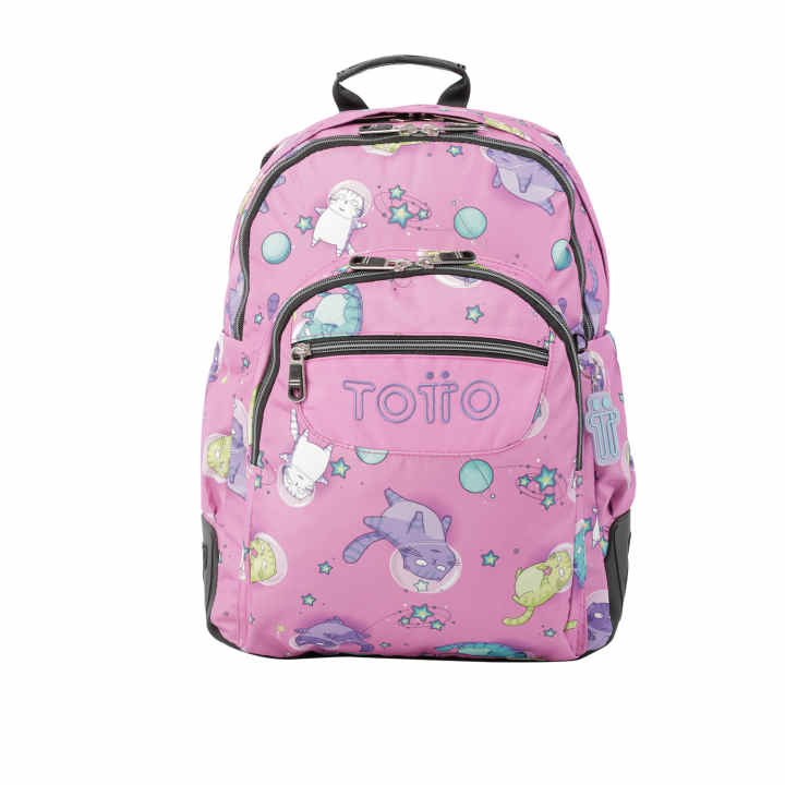 Mochila escolar con ruedas gatos astronautas - Renglones - Rosa