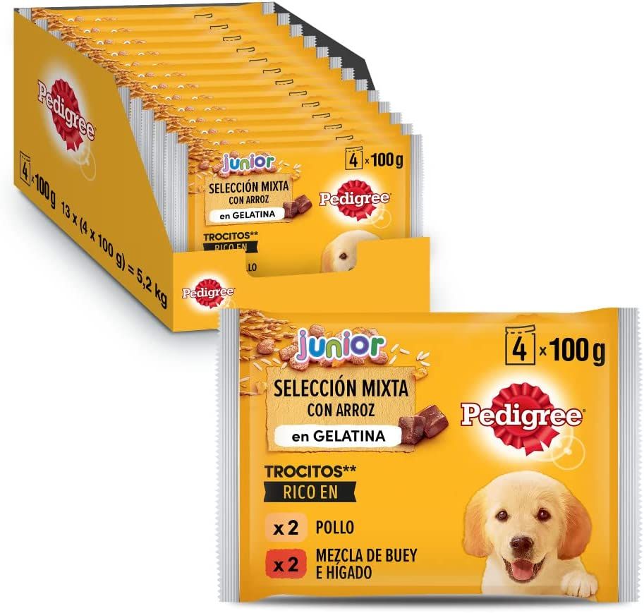 Pedigree Comida húmeda para Perros Junior, Sabor Pollo y Buey con