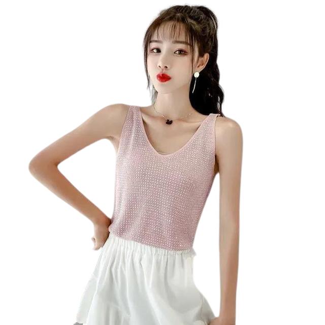 Camiseta Sin Mangas Allegra K Con Cuello Redondo Y Lentejuelas Metálicas Para Mujer Verde Azul L