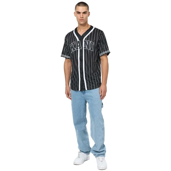 Karl Kani SERIF PINSTRIPE BASEBALL SHIRT - Camisa - dark green