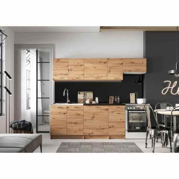 Muebles de Cocina completa 240 cms con modulo Horno color Roble y Negro  ref-59A