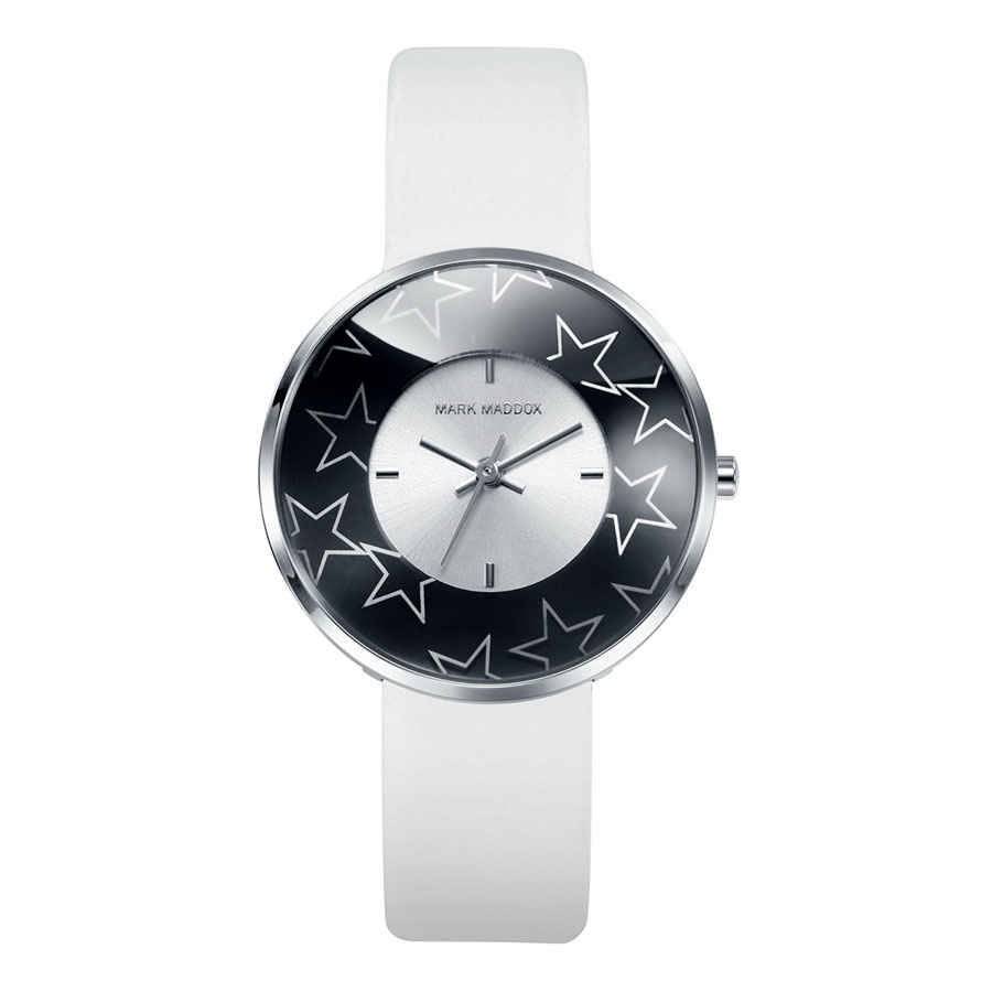 Montre Femme Mark Maddox MC0018-00 - Cadran Gris, Bracelet Cuir Blanc | Verre Minéral, étanche 30m | Style Street Tendance