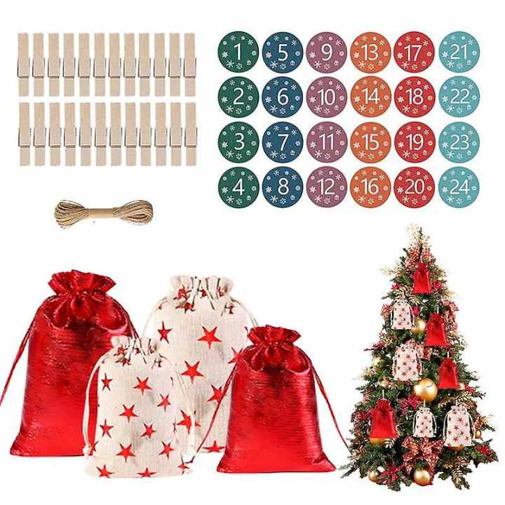 Christmas Countdown Bags Diy Advent Calendar 24 Days Drawstring Bags ...