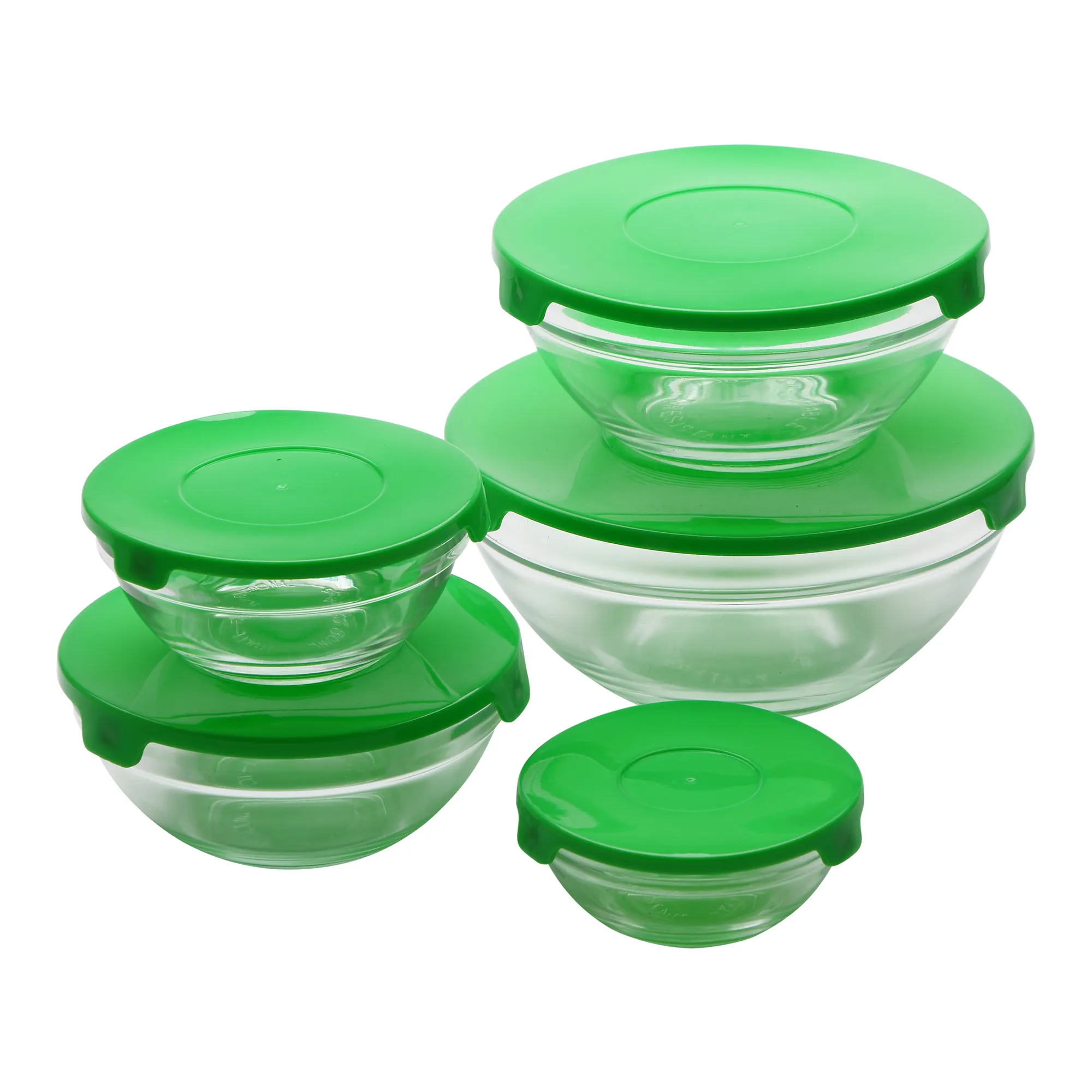 SAN IGNACIO Energy set de 5 fiambreras de cristal con tapa de 150, 200, 350, 500 y 900 mililitros en color verde - 1