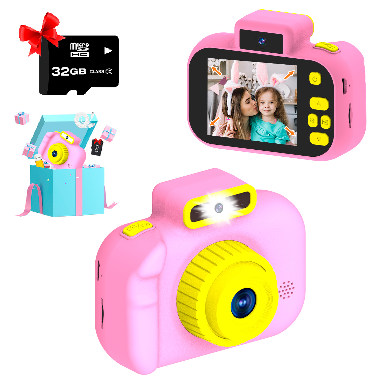  Cámara para niños, cámara de impresión instantánea de 2.4  pulgadas, cámara digital 1080P con zoom digital de 16X, tarjeta TF de 32 GB  para niños y niñas de 3 a 13