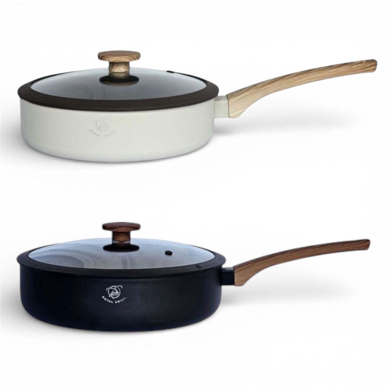 Sartén honda Royal Swiss® de 24 cm con tapa – Revestimiento antiadherente de mármol resistente a los arañazos – Apta para inducción y todo tipo de cocinas – Batería de cocina duradera