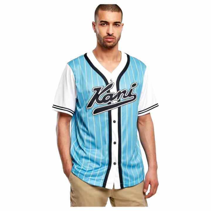 Karl Kani SERIF PINSTRIPE BASEBALL SHIRT - Camisa - dark green