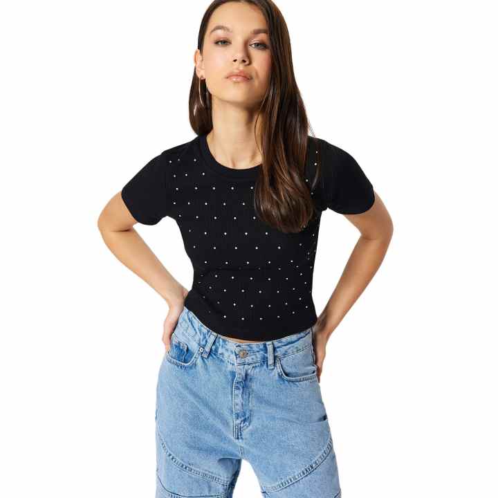 TRENDYOL Camiseta Básica Básica De Cuello Redondo Para Mujer, Pudra., XG