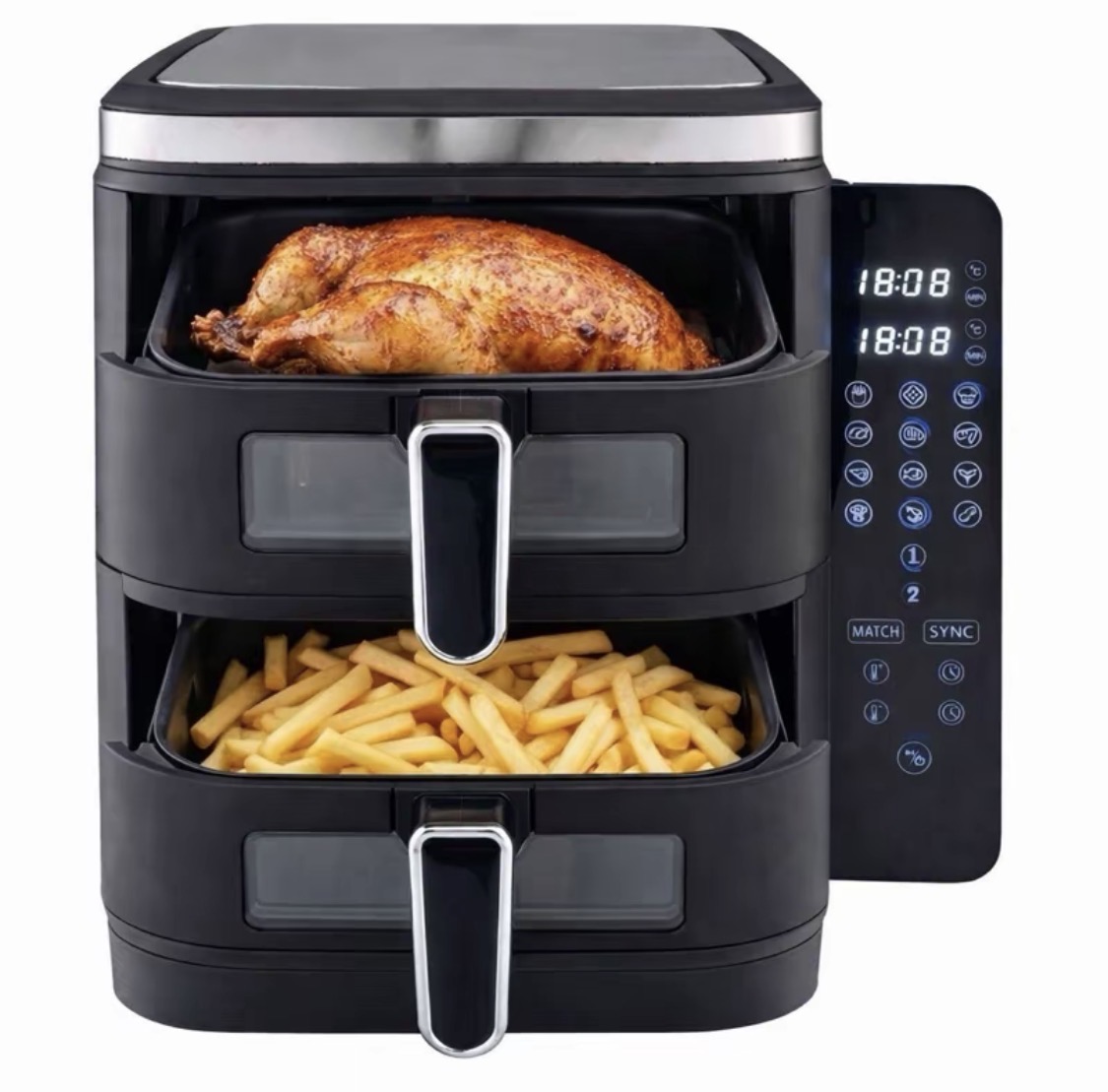 Freidora de Aire Inteligente AF960AP con Doble Cesta Vertical 11L 2800W Control Táctil y App Compatible Tecnología Sincronizada Recubrimiento Antiadherente