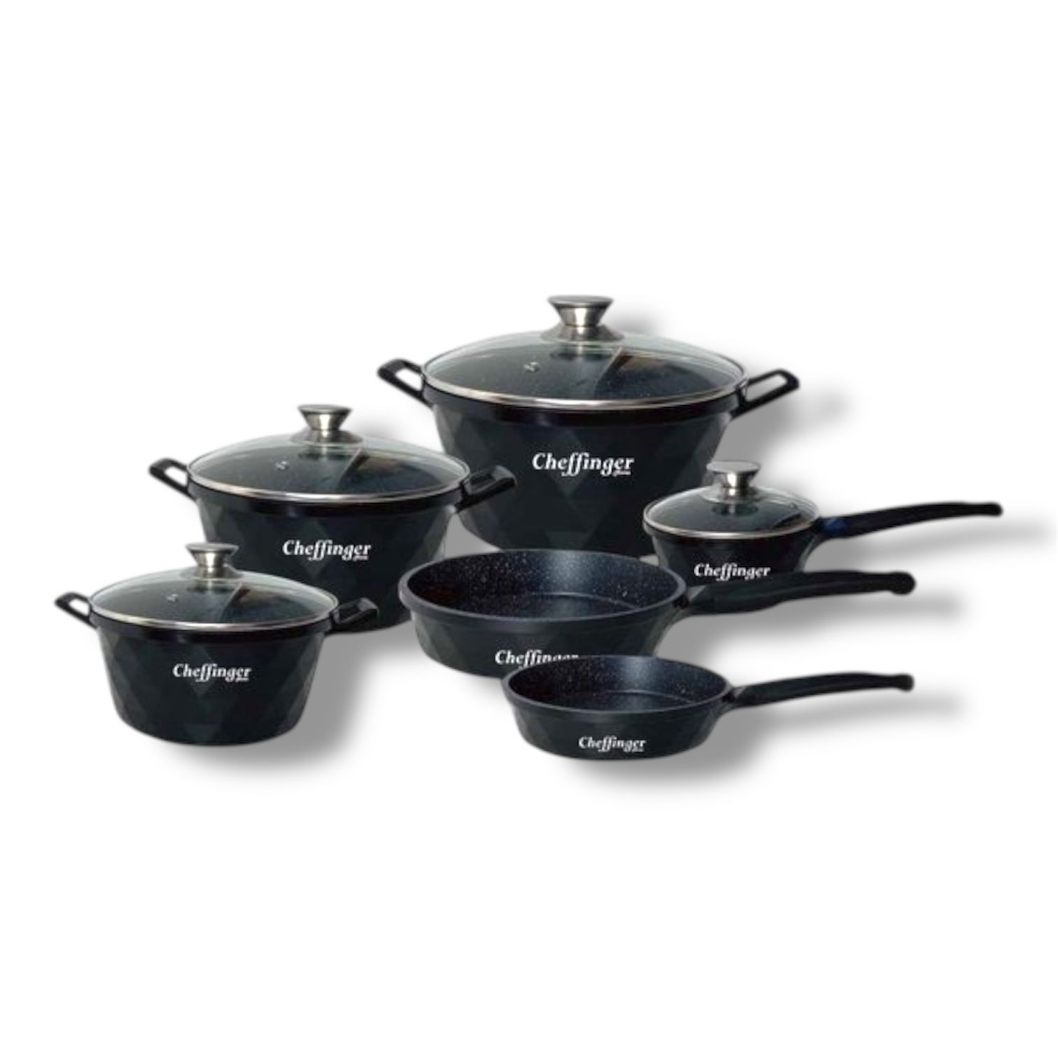 Juego de utensilios de cocina Cheffinger - 12 piezas - Verde - Inducción - Con tapas de vidrio - SET DE OLLAS - SARTENES