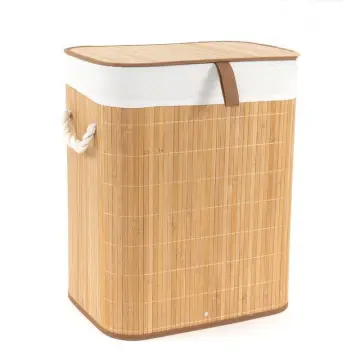 Tradineur - Cesto plegable rectangular de bambú para ropa sucia, 1