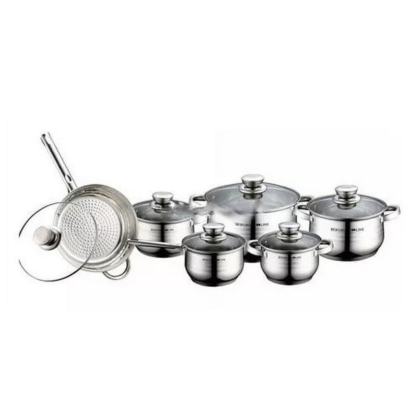 Set olla - juegos de ollas - 12 piezas - marca SHIRO - MODELO SH-M12P - apto para todo tipo de fuegos - INDUCCIÓN - ACERO INOXIDABLE -  MEDIDAS 3.4/6.5/3.9/2.9/2.1/2.1 LITROS
