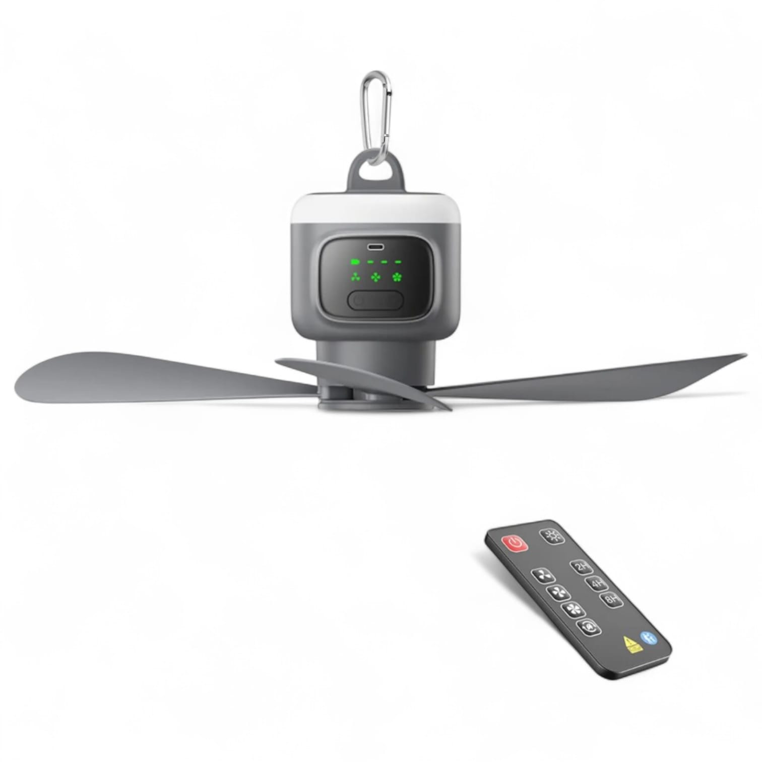 Ventilador de carga inalámbrica con luz nocturna, ventilador de techo silencioso, 4 velocidades de viento, temporizador, adecuado para patios y toldos