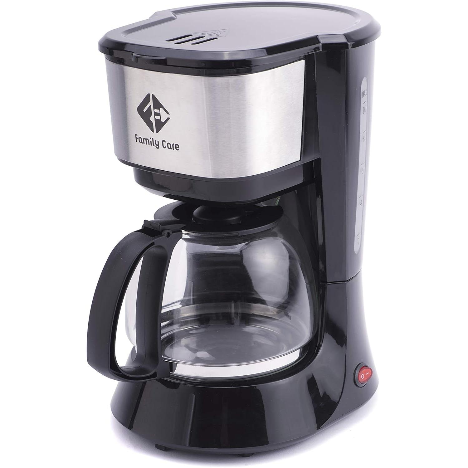 Family Care Cafetera de Goteo, Cafetera Goteo 10 tazas, 800W, jarra 1.25 litros, Cafetera de Filtro Permanente y Reutilizable, color Negro