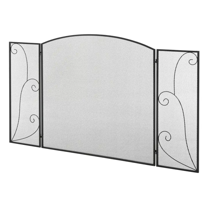Salvachispas Plegable para Chimenea Pantalla Triple Protector para Estufas  3 Paneles con Bisagras Estructura de Metal y Alambre Decorativo 105x80,5 cm  Negro