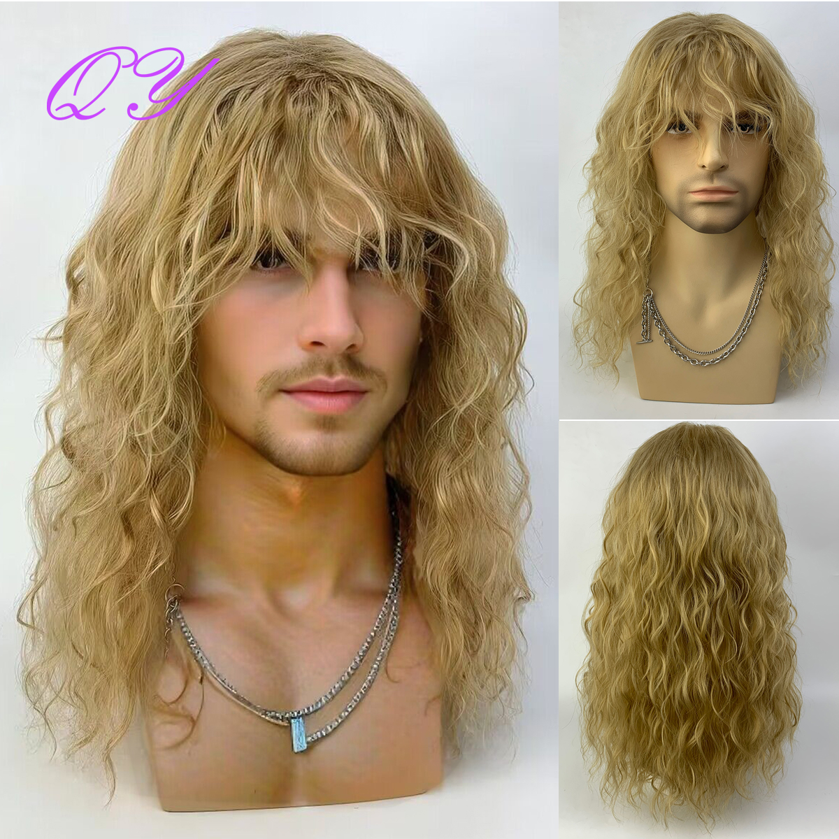 Peluca Corta Para Hombre Rubio Oscuro | Sintética Con Rizos Naturales Y Gorra Ajustable | Uso Diario, Fiestas Y Cosplay