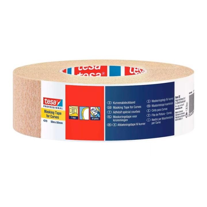 Cinta De Papel Adhesiva Tesa 4319 - 72 Rollos De 50 M X 25 Mm, Para Pintura Y Embalaje