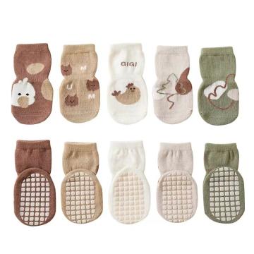Calcetines antideslizantes de algodón para bebé niña, calcetines  antideslizantes con empuñaduras, 4 pares