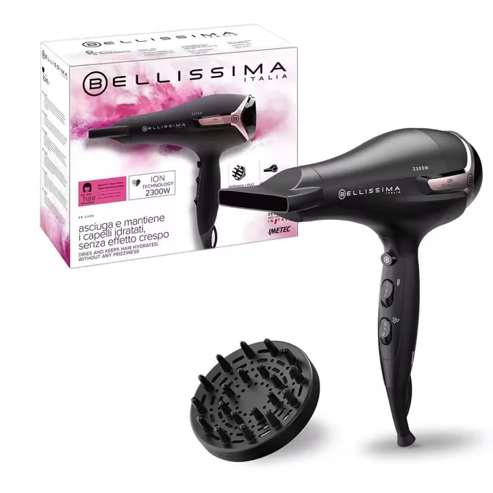 Bellissima K9 2300 - Secador, seca y mantiene hidratado el cabello sin efecto rizado, 2300 W, tecnología de iones, 8 combinaciones de flujo de aire a temperatura, difusor incluido Bellissima K9 2300 - Secador, seca y mantiene hidratado el cabello sin efecto rizado, 2300 W, tecnología de iones, 8 combinaciones de flujo de aire a temperatura, difusor incluido