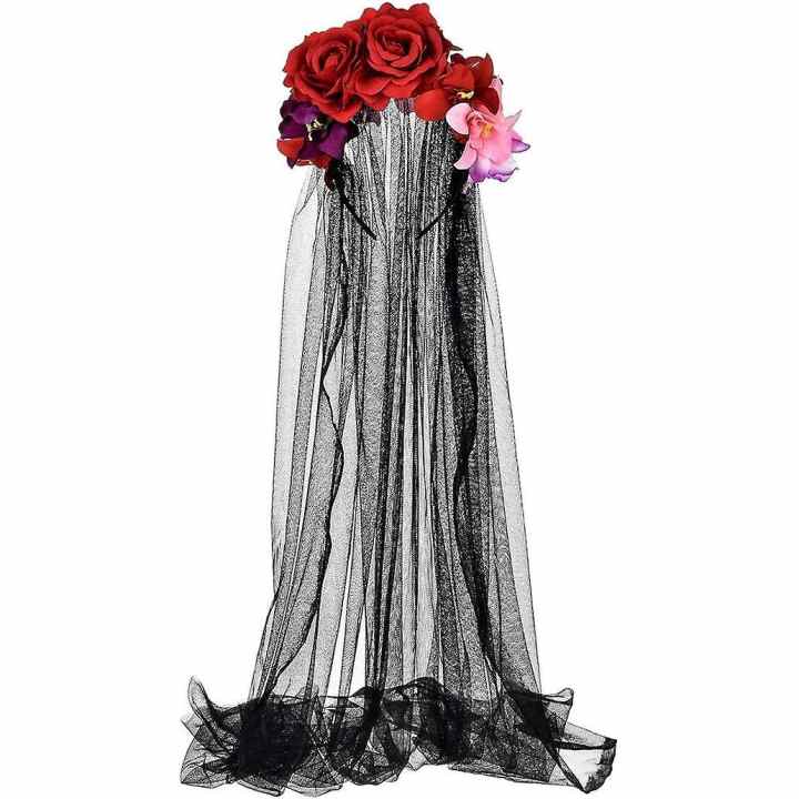 Diadema Mexicana DAZZTIME Diadema Para Día De Los Muertos Con Rosas, Velo De Halloween, Carnaval Y Fiesta Temática Maquillaje Niña