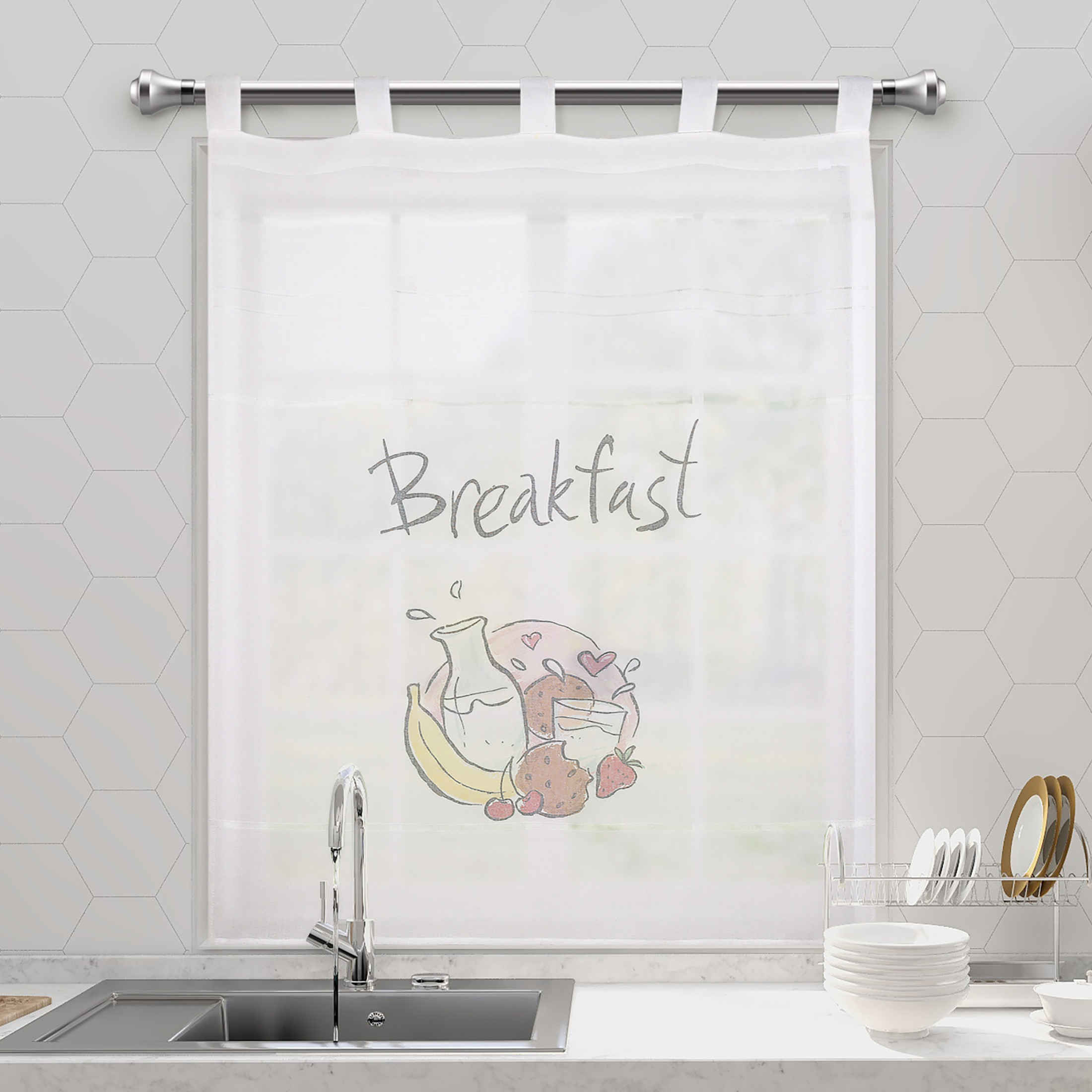Visillos Finos Estampados Para Cocina - Pack De 2, Translúcidos Y Fáciles De Colocar (60x150 Cm)