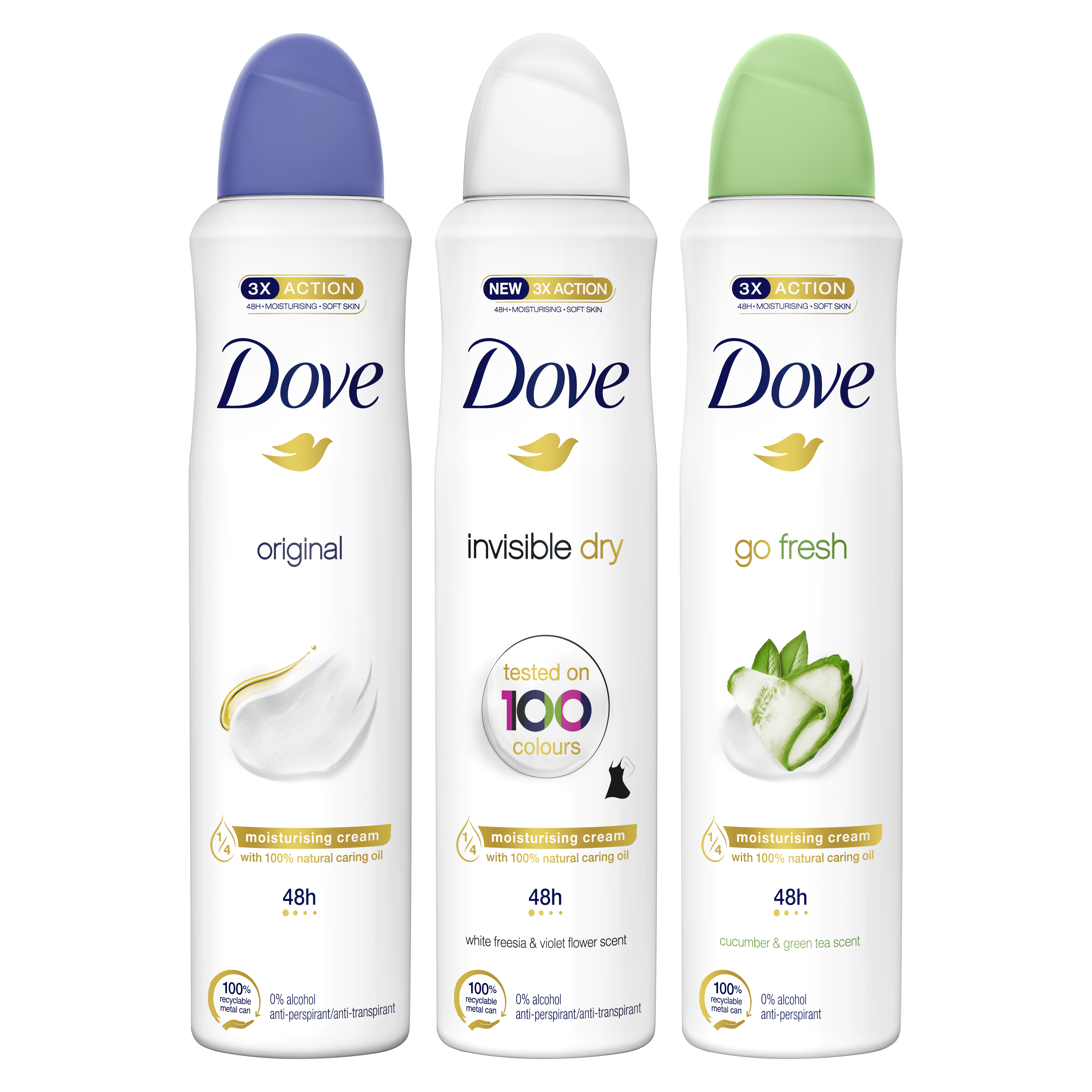 Pack de 3 desodorantes antitranspirantes Dove Original + Invisible Dry + Go Fresh por sólo 9.01€ ¡¡20% de descuento!!