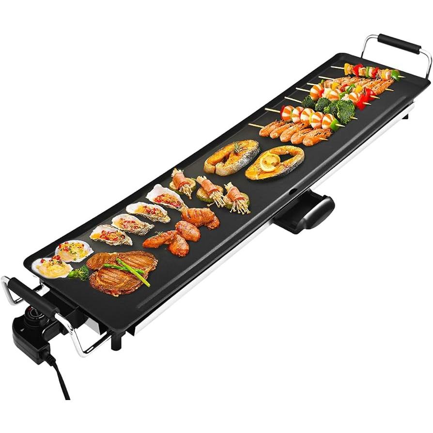 Plancha eléctrica de 87cm – 1800W con termostato regulable y bandeja para grasa