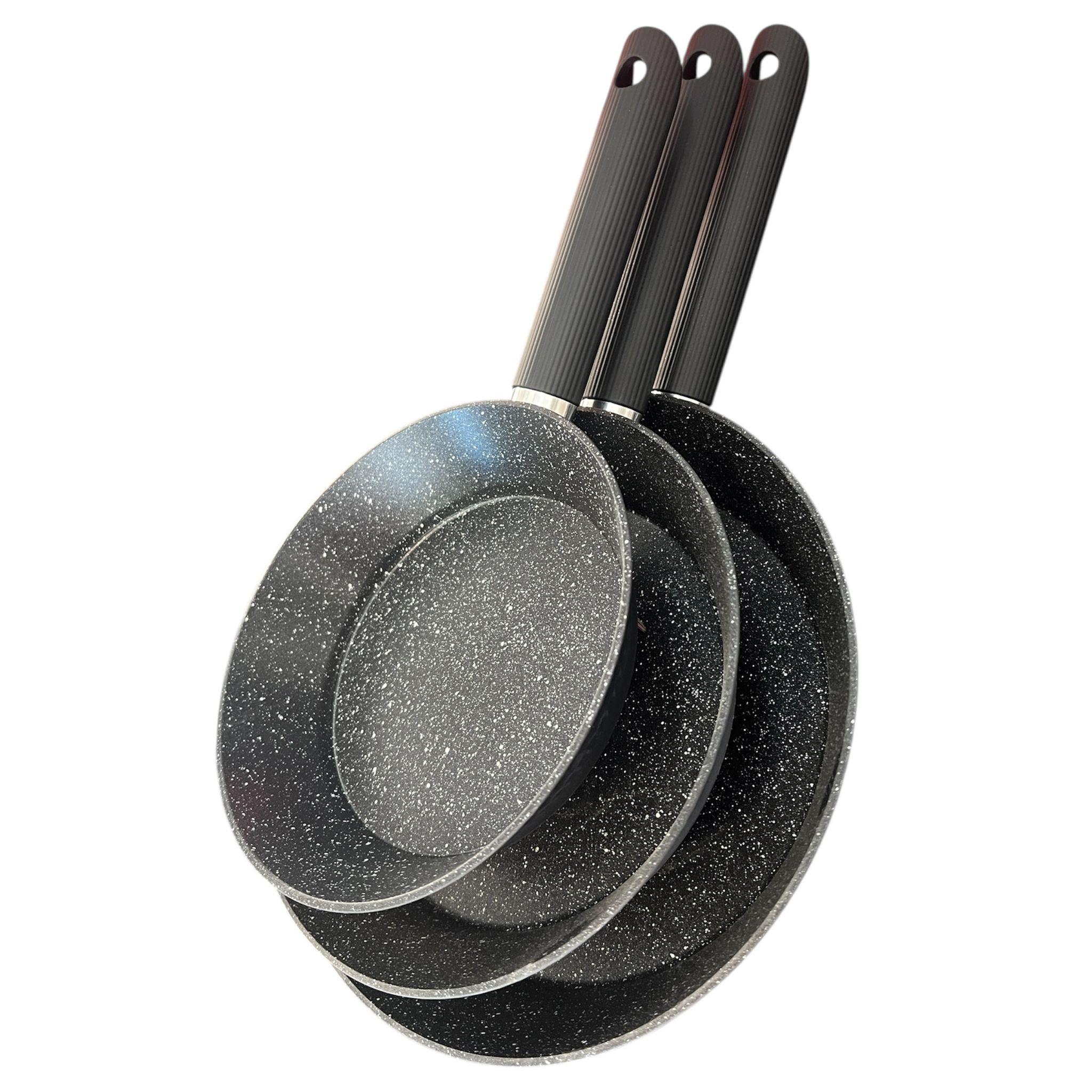 PACK X3 - SET X3 - SARTENES - SARTEN - APTO PARA TODO TIPO DE FUEGO - APTO LAVAVAJILLAS - COLOR NEGRO - BATERIA DE COCINA - 3 PIEZAS EN GRANITO - 20 CM - 24 CM - 28 CM - ANTIADHERENTE - MARMOL FUNDIDO A PRESION - APTO INDUCCION - GRANITO - MODERNAS