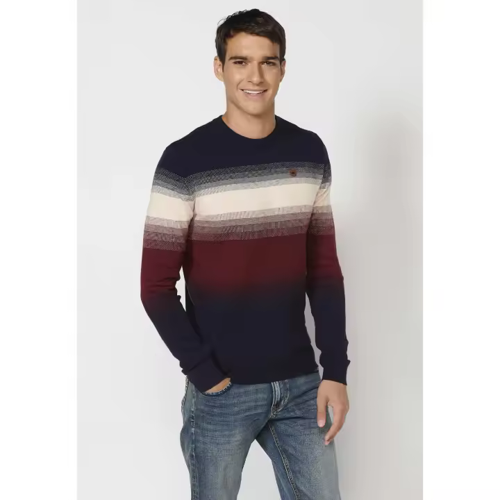 Koroshi Jersey de punto fino manga larga cuello redondo a rayas color Azul para Hombre Koroshi Jersey de punto fino manga larga cuello redondo a rayas color Azul para Hombre