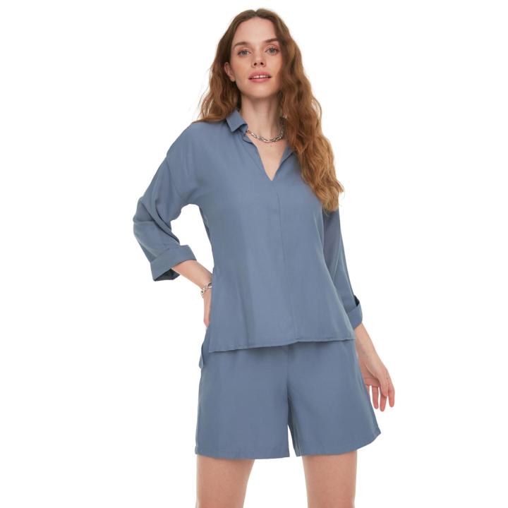 Trendyol Blusa Donna Aderente Manica Lunga, Colore Cachi, Composizione Cotone E Poliestere, Taglia L