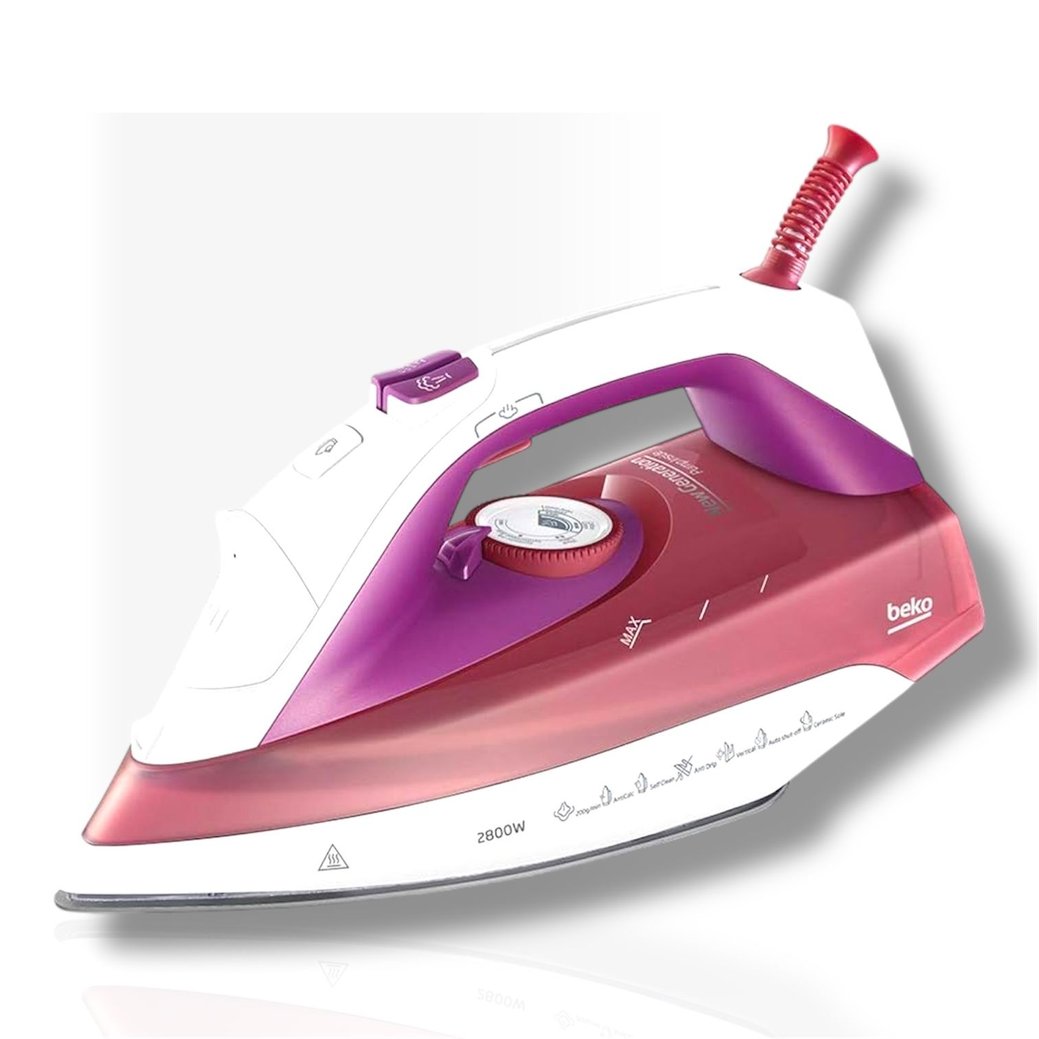 Beko SPM7128P Plancha de Vapor 2800W con Suela Cerámica SteamXtra Pro Antical Autolimpieza y Ajustes de Termostato Rosa