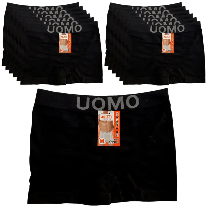 KROWN Pack de 12 Calzoncillos Boxer UOMO Negro Talla M L XL Sin