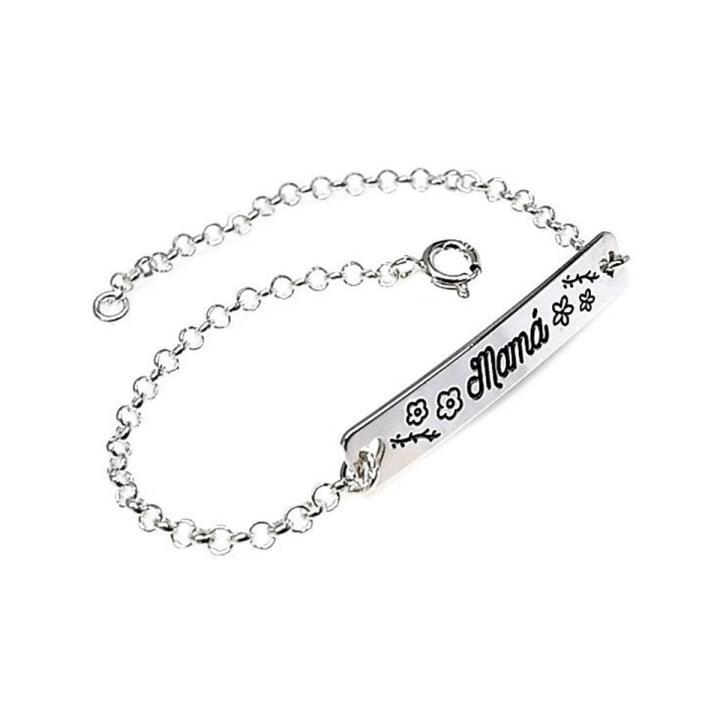 Pulsera Plata Ley 925m De 18.5 Cm. Cadena Rolo Luna Calada Piedras En