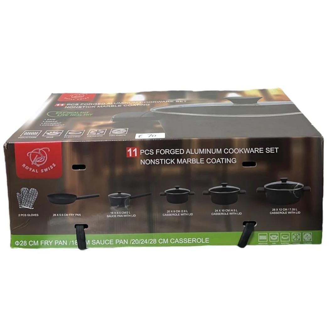 Olla marca royal swiss - set de ollas -11 piezas -vale para inducción - diámetro 28/18/20/24/28 cm - caserolas - color negro granito