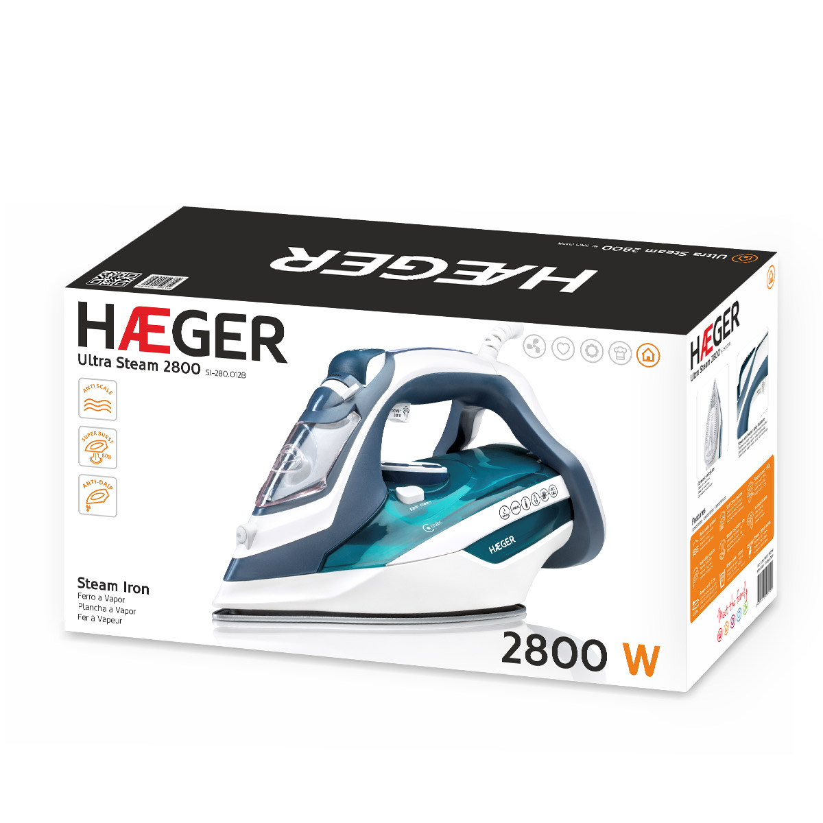 HÆGER ULTRA STEAM 2.800 – Plancha de Vapor, Suela de Cerámica, 2.800W