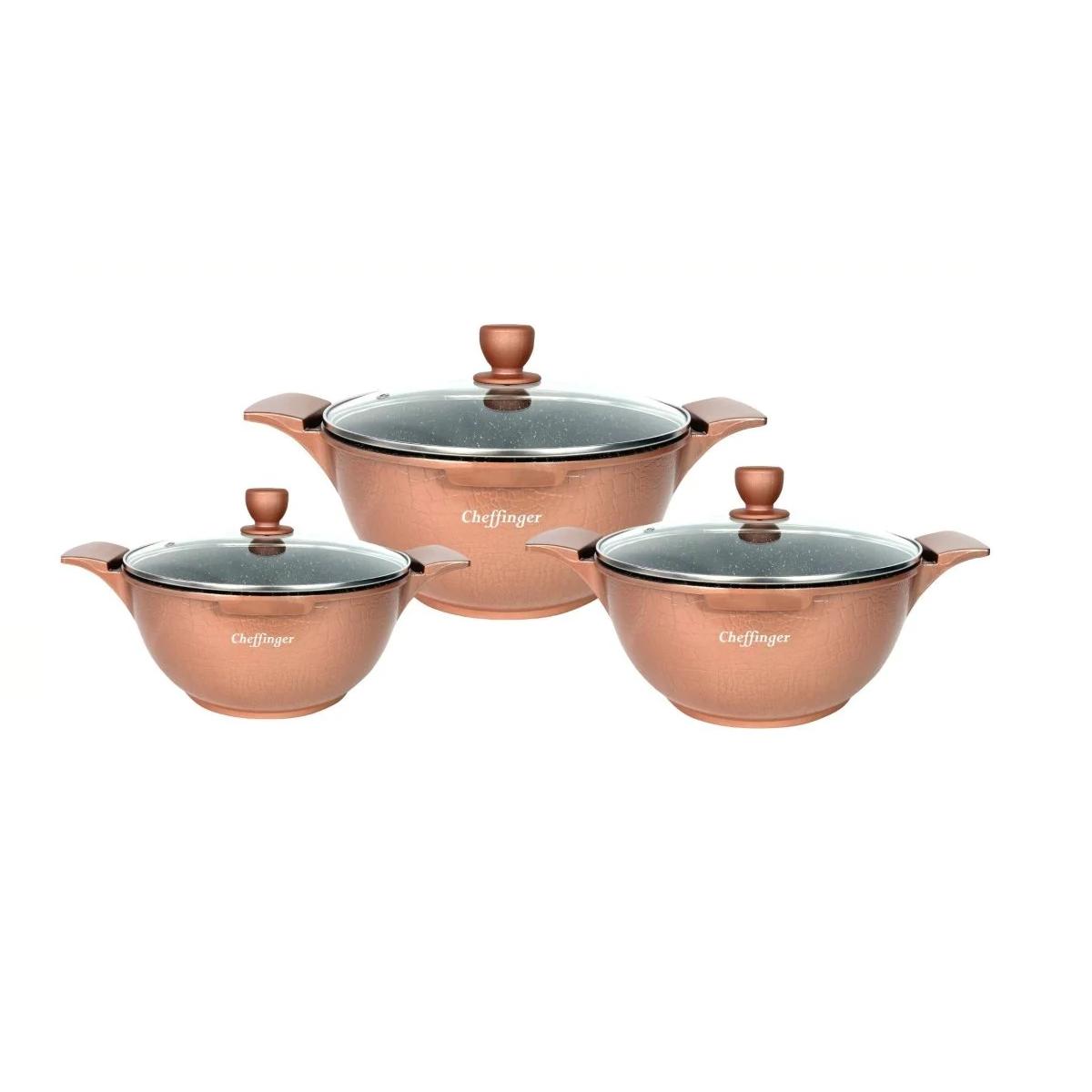 Juego de sartenes Chefffinger - Línea Cocodrilo - 6 piezas - 20, 24 y 28 cm - Cobre - OLLA - OLLAS