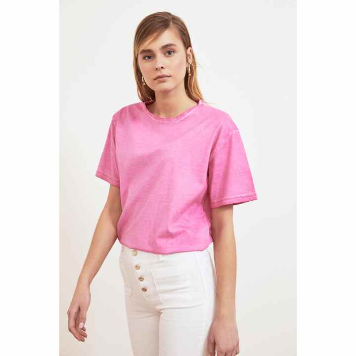 TRENDYOL Camiseta Básica Básica De Cuello Redondo Para Mujer, Pudra., XG