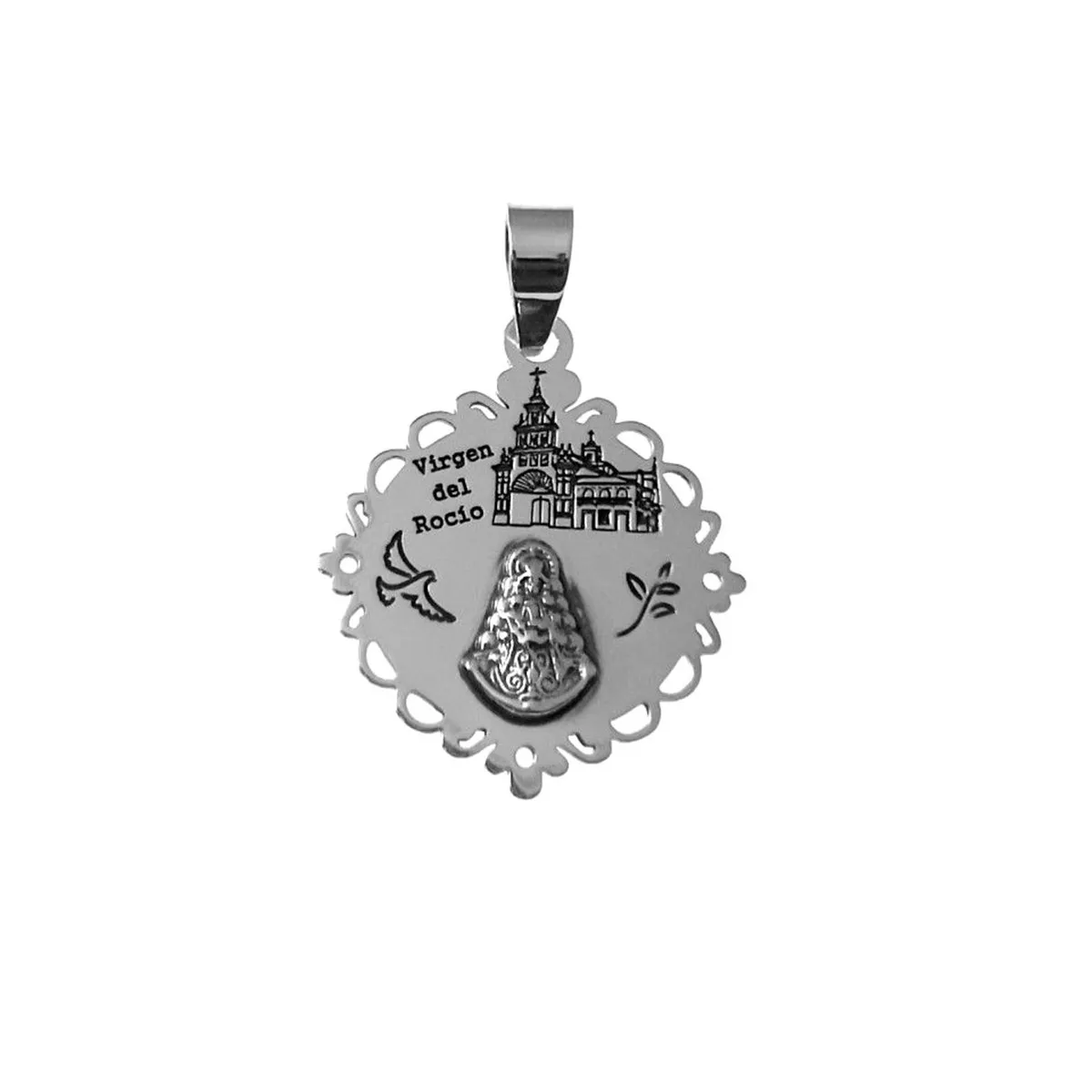 Medalla Virgen De La Trinidad En Plata Ley 925 - Colgante 18 Mm Macizo Con Bisel Tallado | Incluye Estuche De Regalo