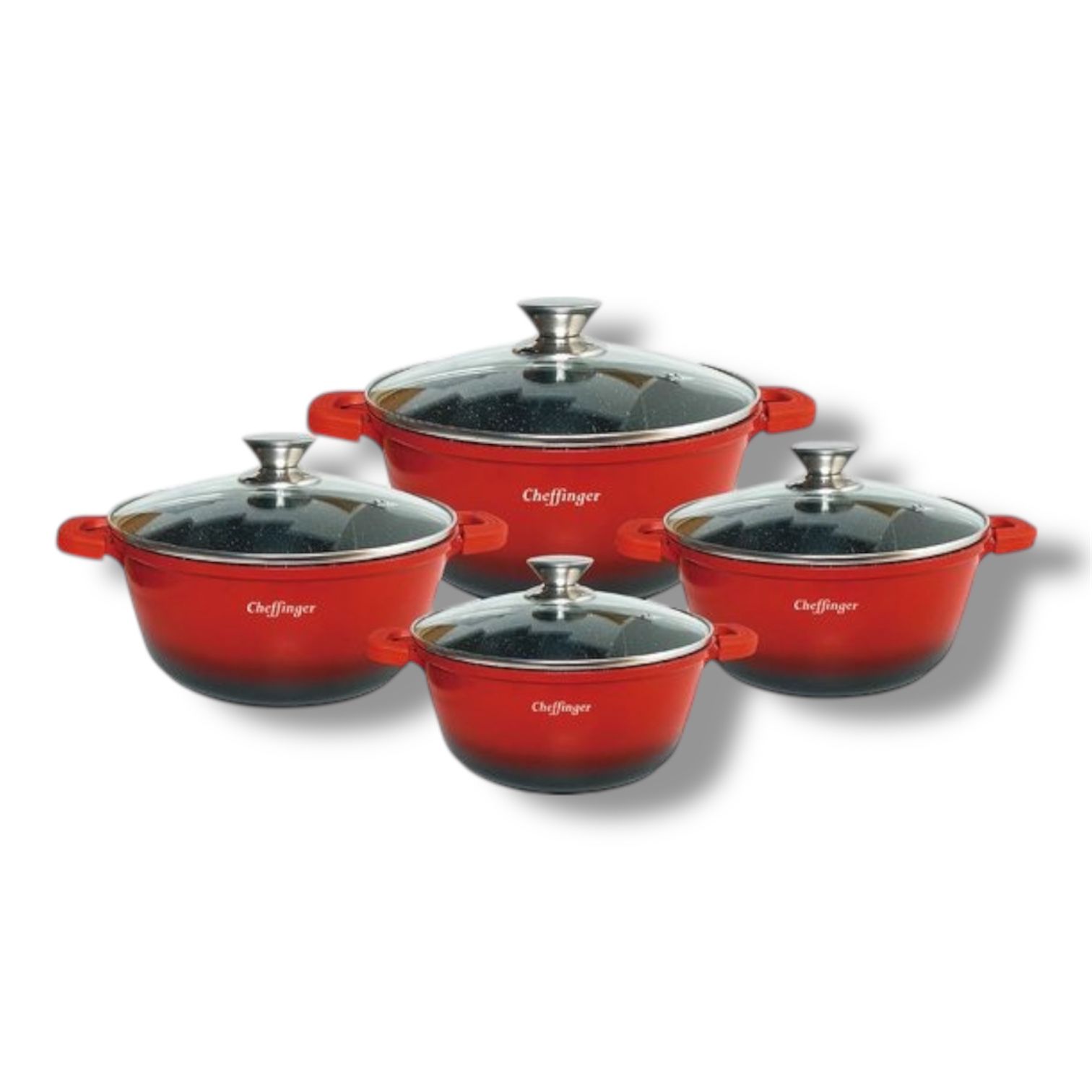 Juego de utensilios de cocina Cheffinger - 8 piezas - Negro - Inducción - 20 cm, 24 cm, 28 cm, 32 cm - SET DE OLLAS