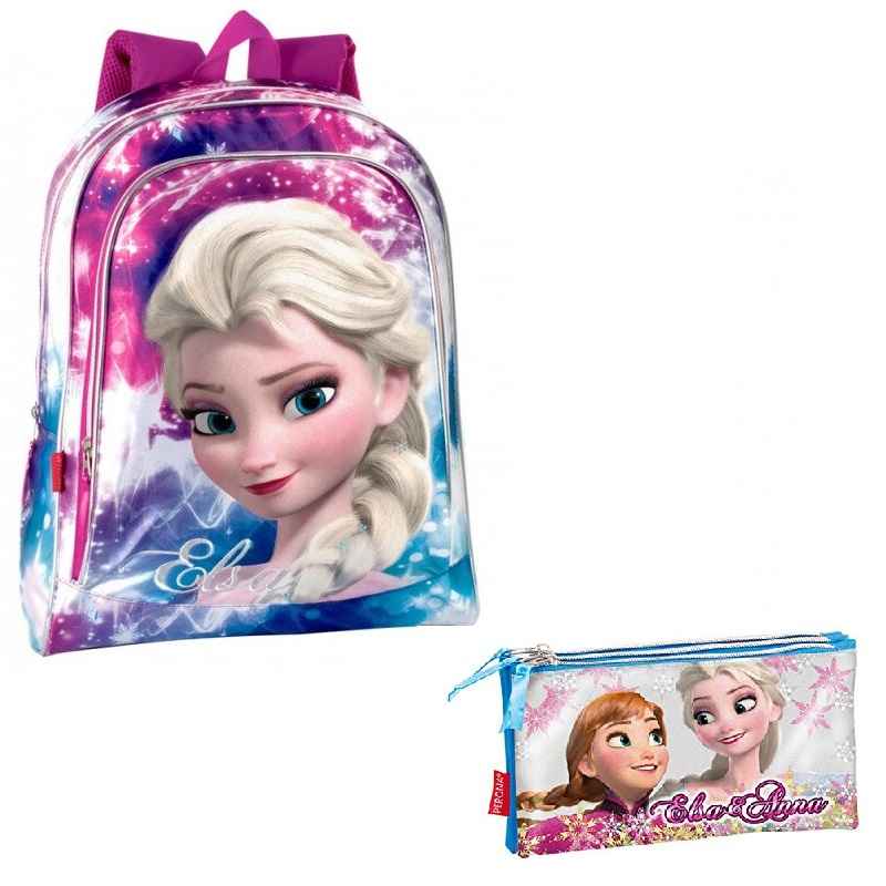 Mochila Y Estuche Infantil De Frozen | Para Niña 3 Años En Adelante | 24x10x20 Cm, Ligera Y Con Cremallera