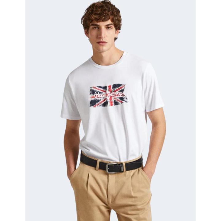 Camiseta Pepe Jeans Para Hombre - Manga Corta, Logo De Bandera En El Pecho, Pack De 1