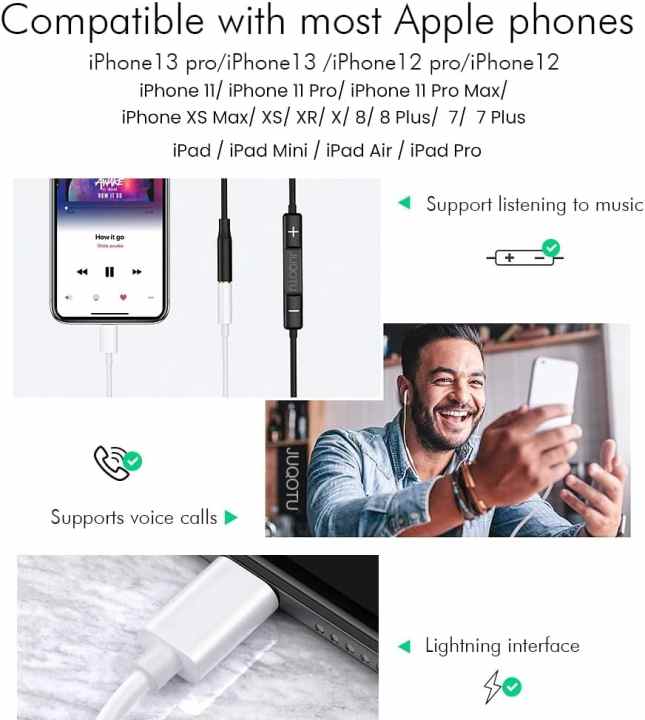 Auriculares Apple para iPhone, auriculares con cable para iPhone con  conector Lightning, con certificación MFi de Apple, auriculares con  aislamiento